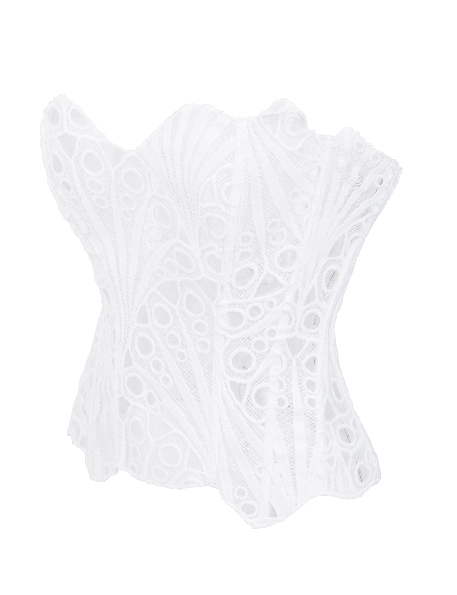White Hollow Lace - Up Corset with 14 Steel Bones - TeaseFashion