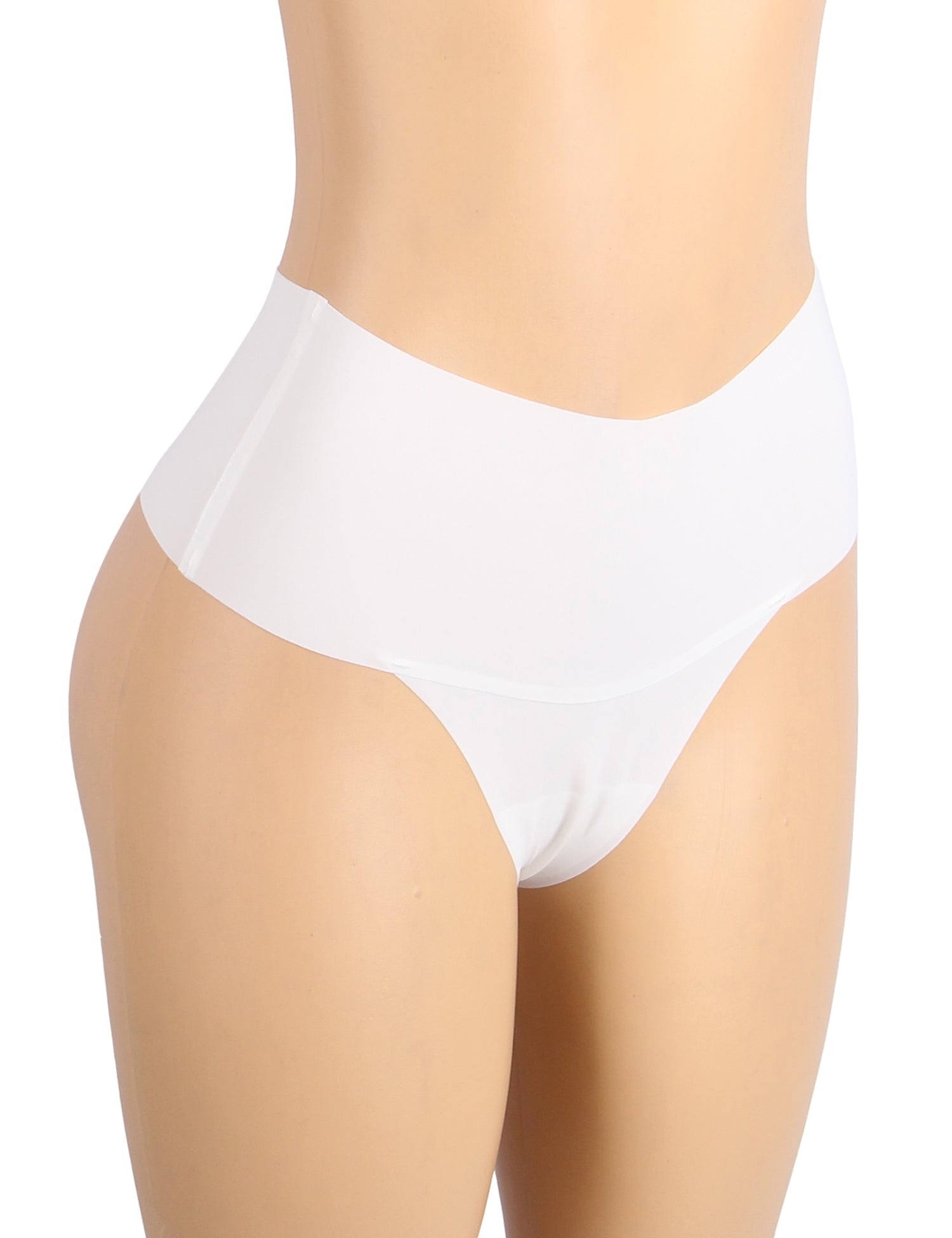 White Ice Silk High - Waist Seamless Thong – Trimmable Leg Opening - TeaseFashion