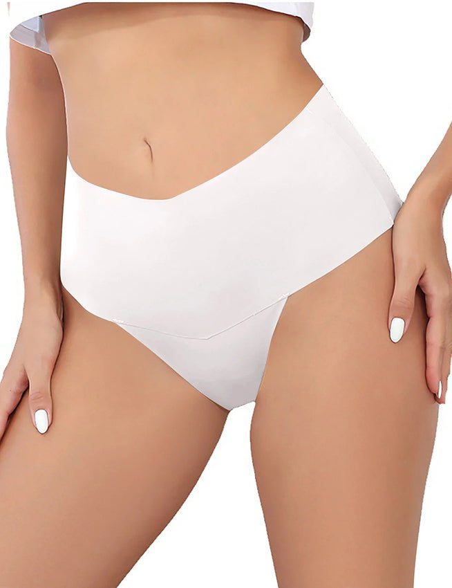 White Ice Silk High - Waist Seamless Thong – Trimmable Leg Opening - TeaseFashion