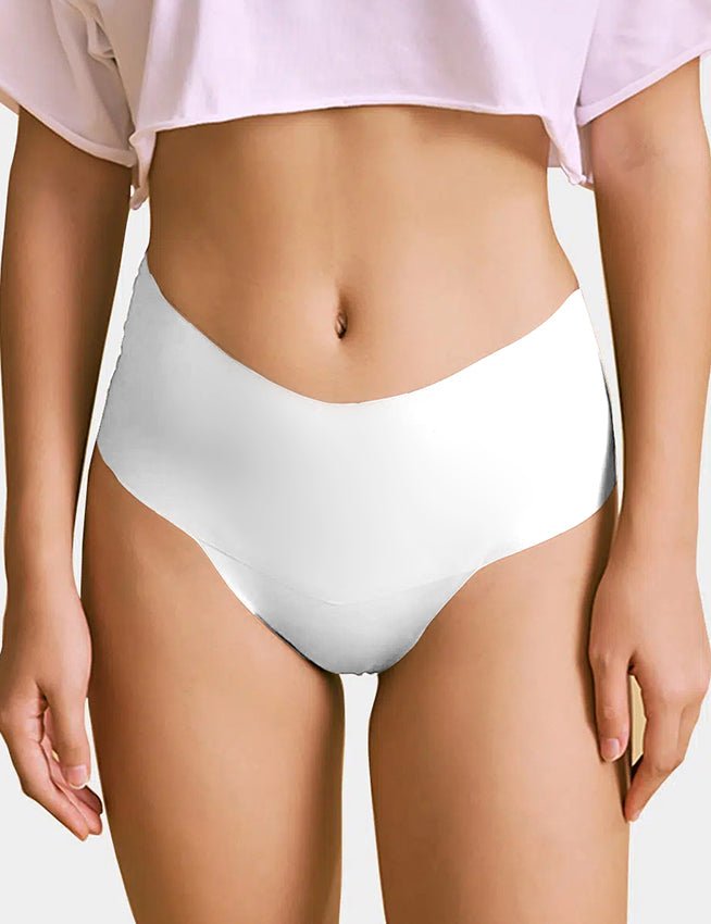 White Ice Silk High - Waist Seamless Thong – Trimmable Leg Opening - TeaseFashion