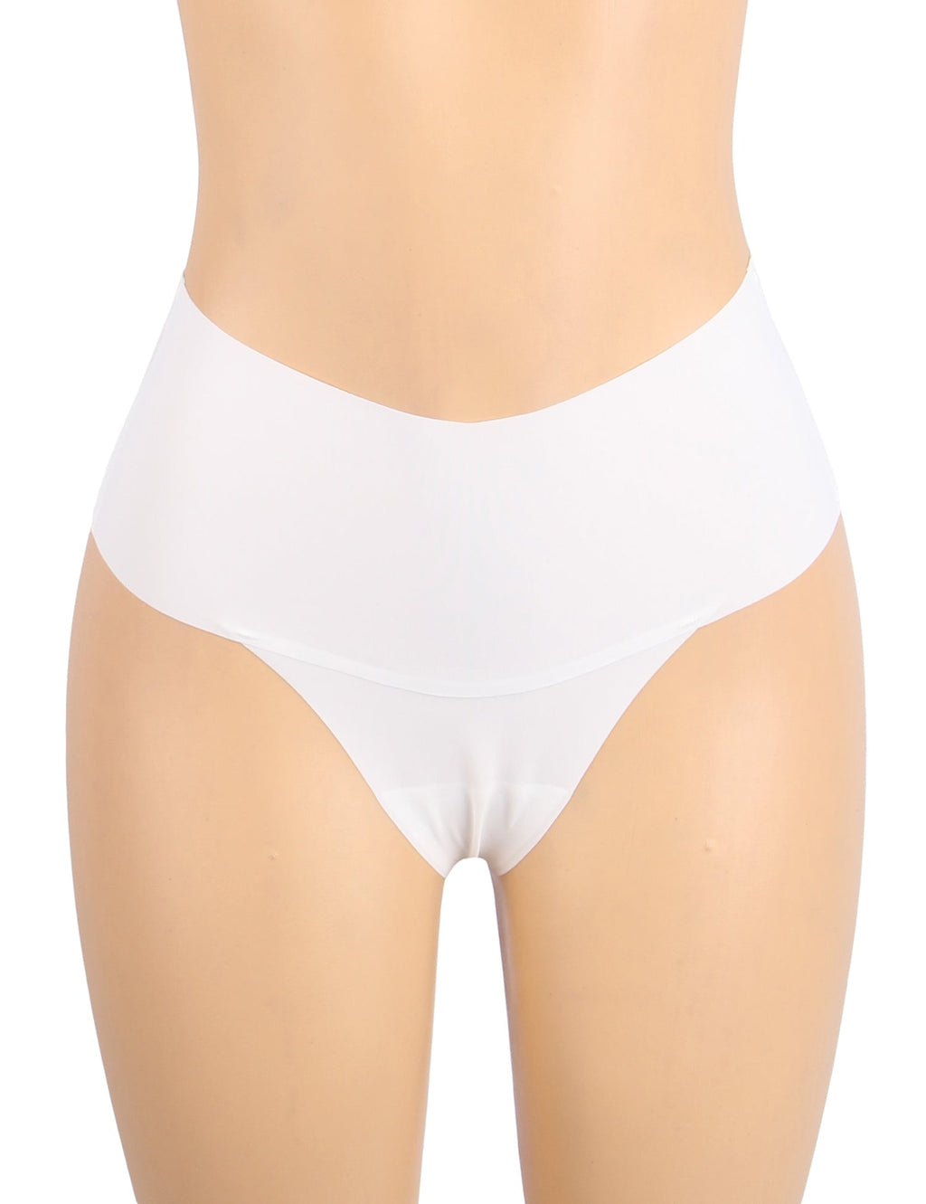 White Ice Silk High - Waist Seamless Thong – Trimmable Leg Opening - TeaseFashion