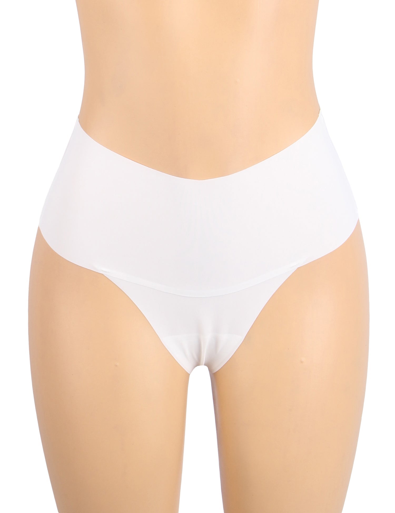 White Ice Silk High - Waist Seamless Thong – Trimmable Leg Opening - TeaseFashion
