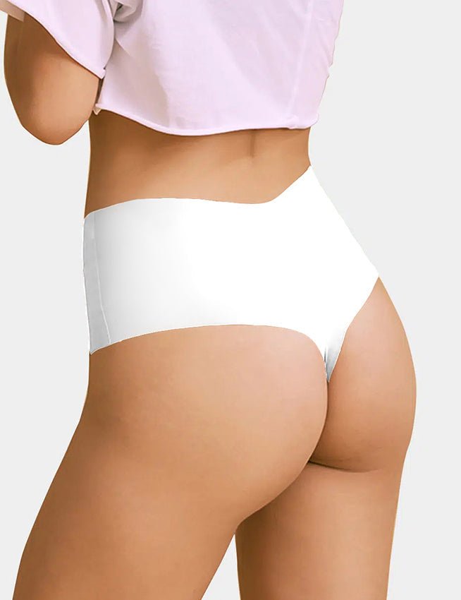 White Ice Silk High - Waist Seamless Thong – Trimmable Leg Opening - TeaseFashion
