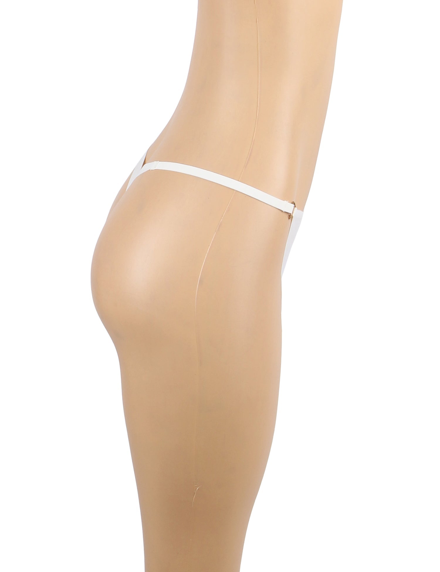 White Ice Silk Seamless Thong – Heart - Shaped Button Waistband Detail - TeaseFashion