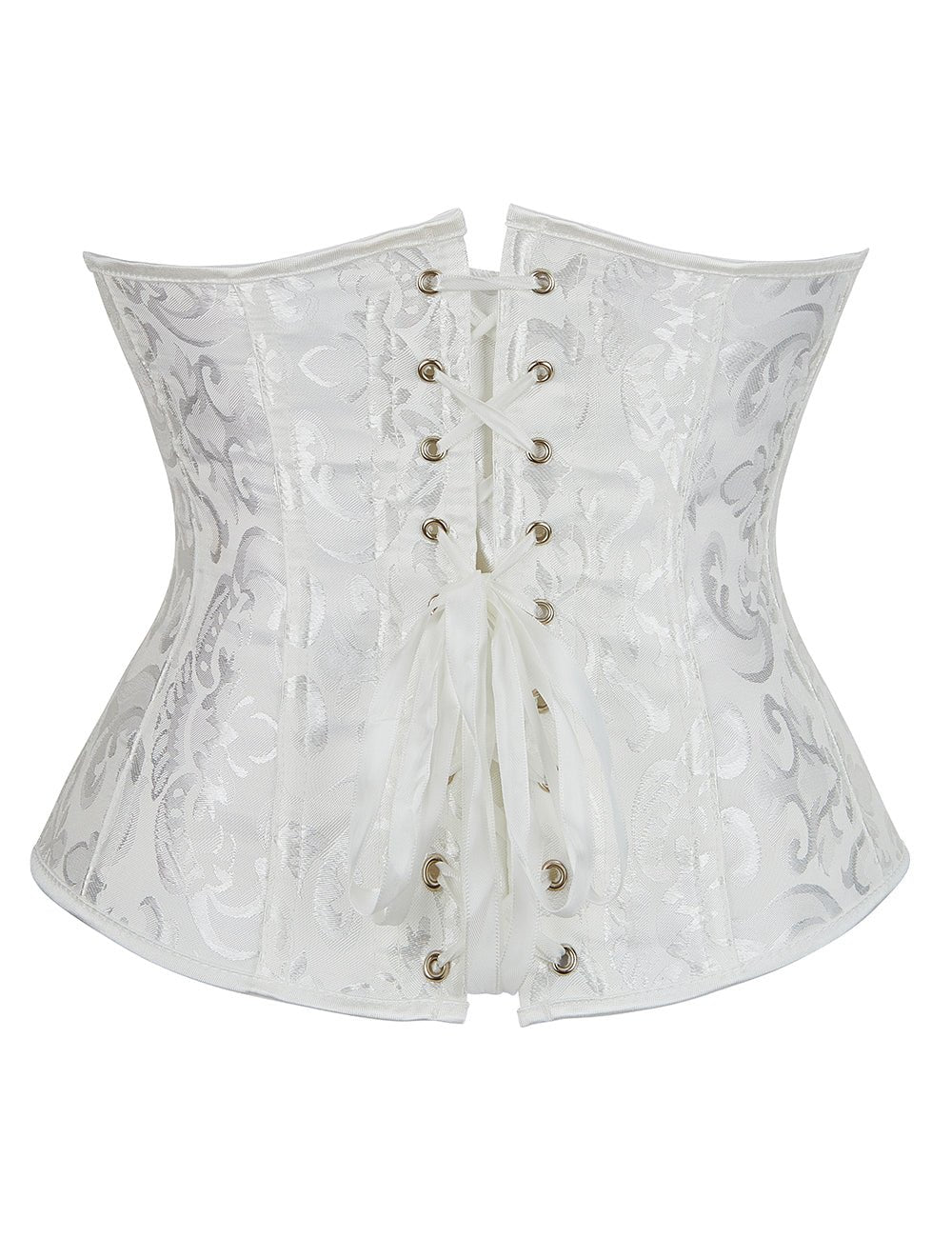 White Jacquard Strapless Corset with Lace & 14 Bones - TeaseFashion