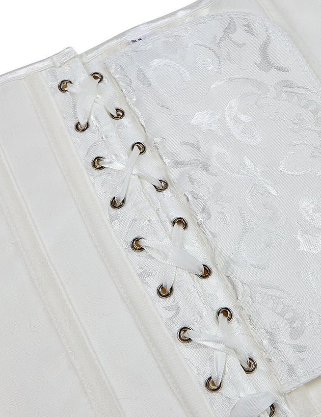 White Jacquard Strapless Corset with Lace & 14 Bones - TeaseFashion