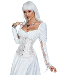 White Jacquard Strapless Corset with Lace & 14 Bones - TeaseFashion