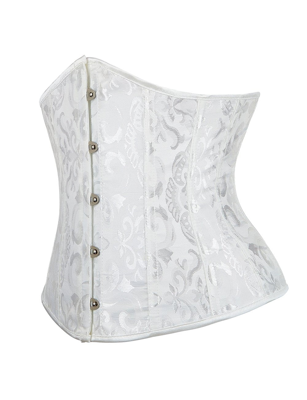 White Jacquard Strapless Corset with Lace & 14 Bones - TeaseFashion