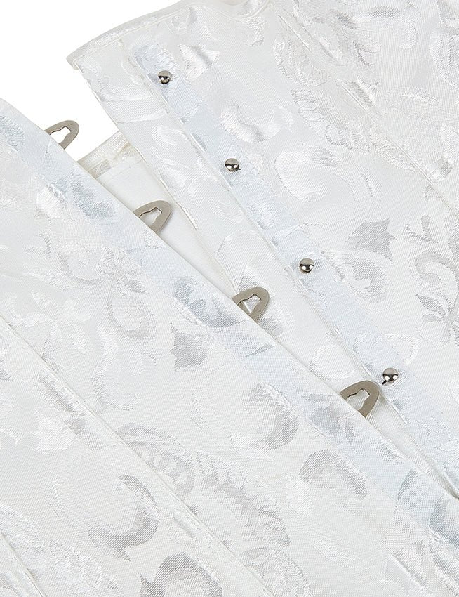 White Jacquard Strapless Corset with Lace & 14 Bones - TeaseFashion