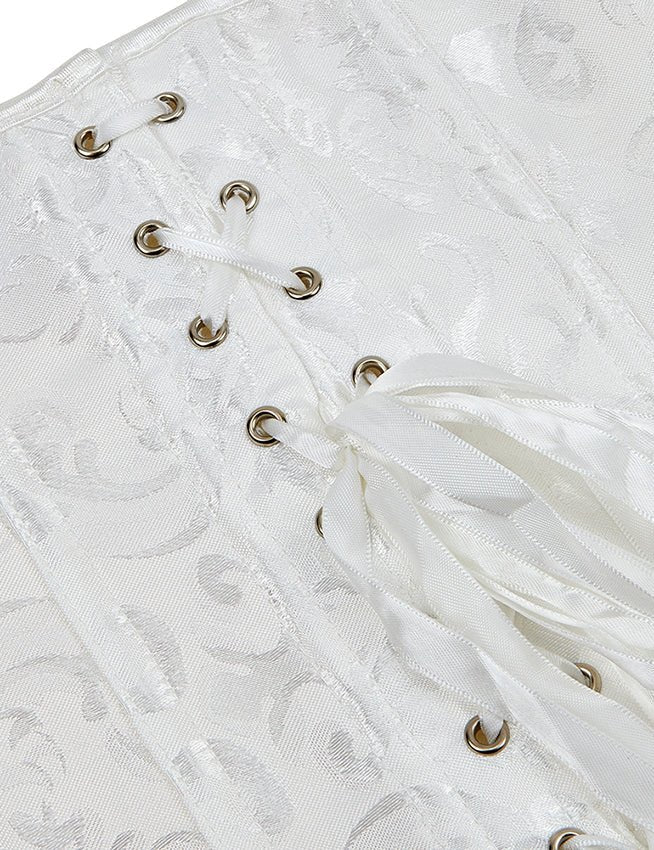 White Jacquard Strapless Corset with Lace & 14 Bones - TeaseFashion