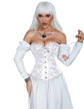 White Jacquard Strapless Corset with Lace Trim & Bow - TeaseFashion