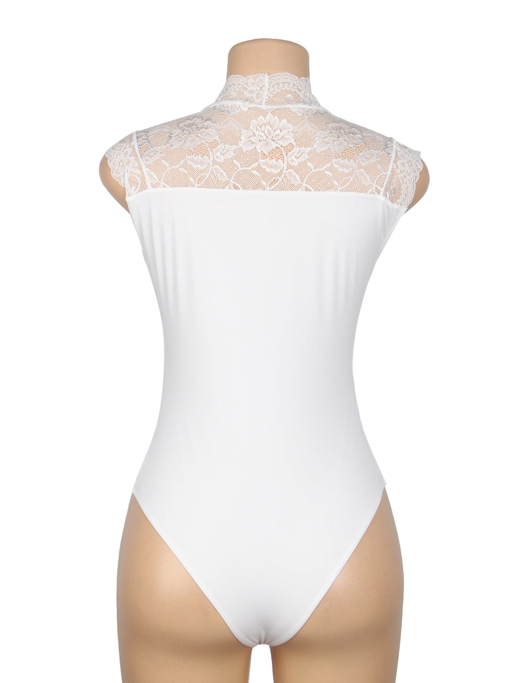 White Lace - Bust Sleeveless Snap - Crotch Bodysuit - TeaseFashion