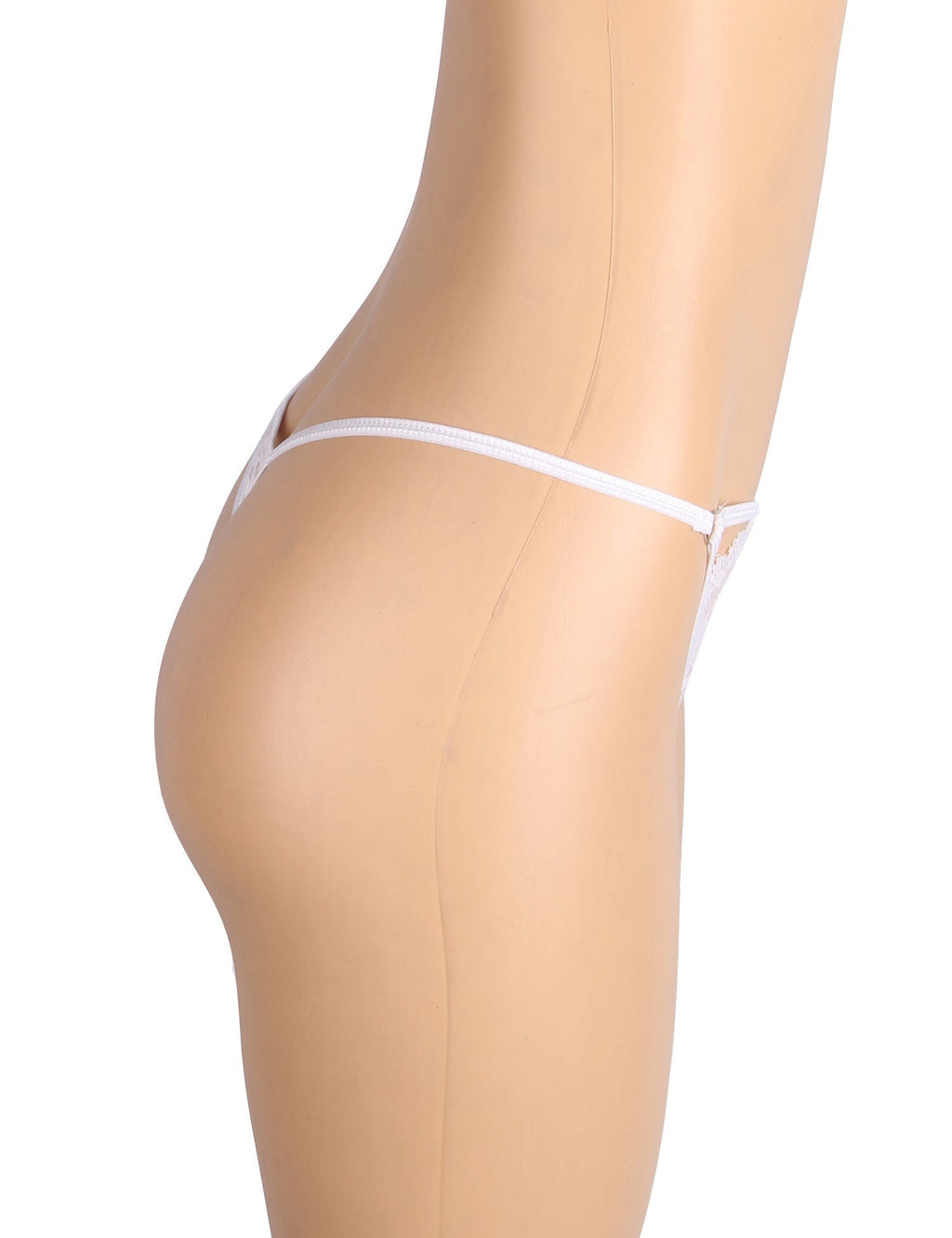 White Lace Hollow - Out Thong with Metal Ring Waist Detail - TeaseFashion