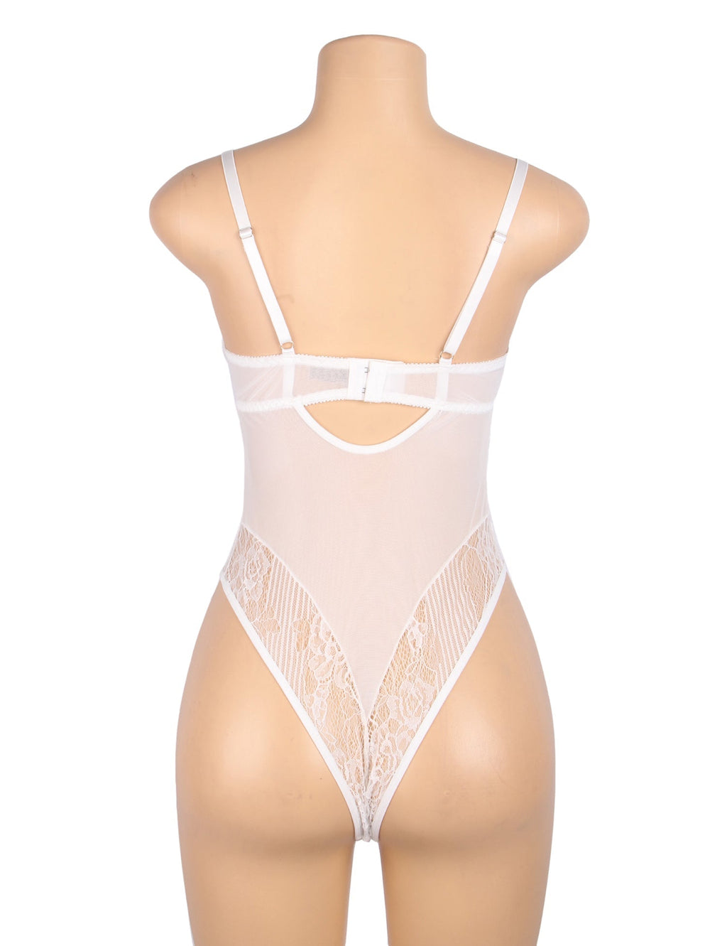 White Lace Mesh Bodysuit – Underwire, Hook - Eye Back & Hollow Detail - TeaseFashion