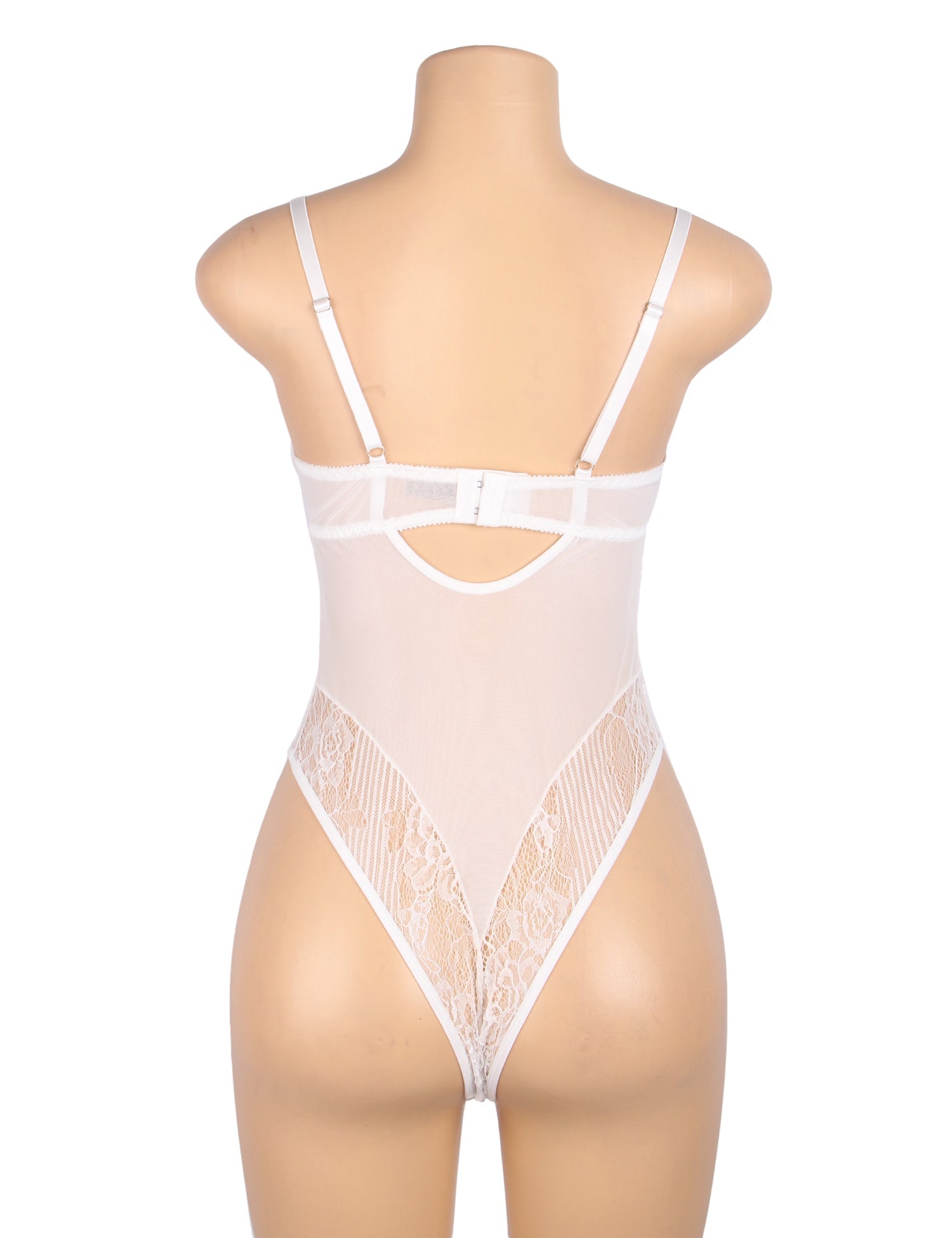 White Lace Mesh Bodysuit – Underwire, Hook - Eye Back & Hollow Detail - TeaseFashion