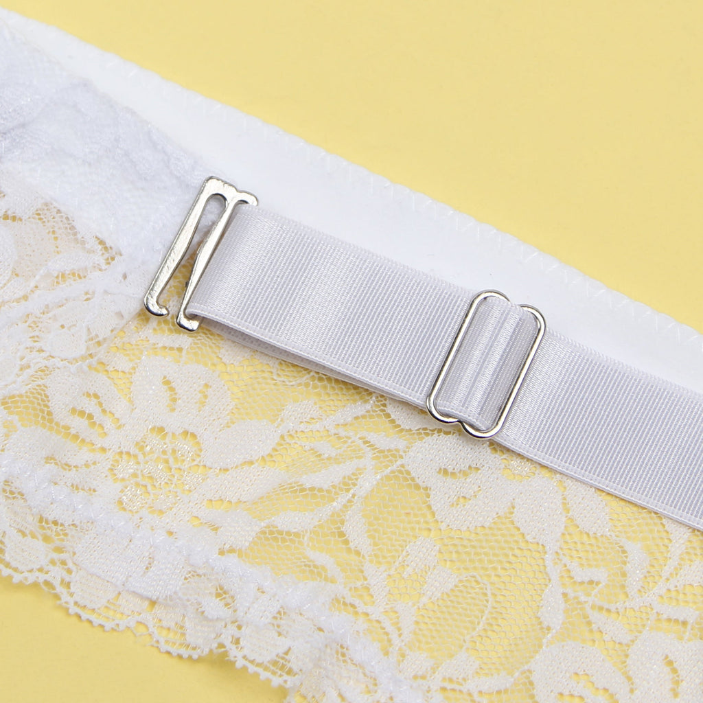 White Lace Mesh Garter Belt Set with 9 - Buckle Waist & Steel Fittings - TeaseFashion