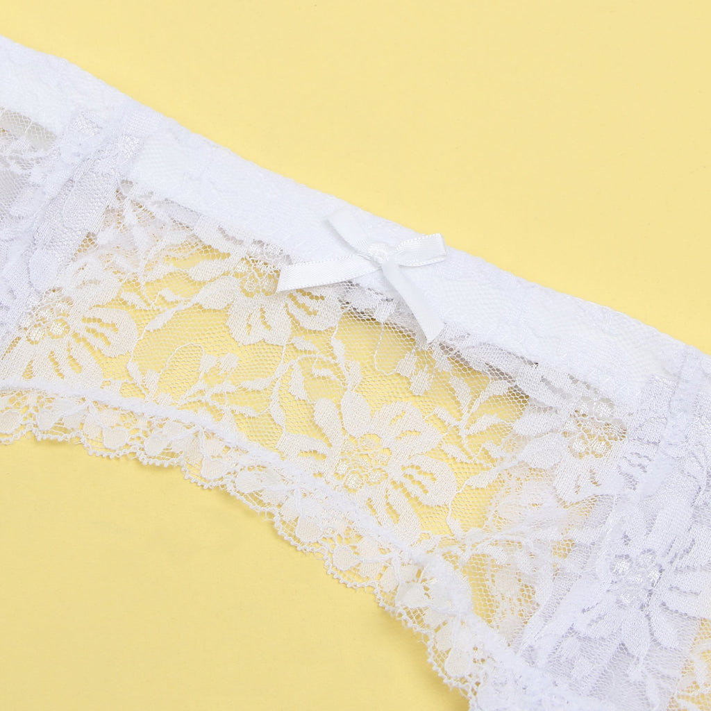 White Lace Mesh Garter Belt Set with 9 - Buckle Waist & Steel Fittings - TeaseFashion