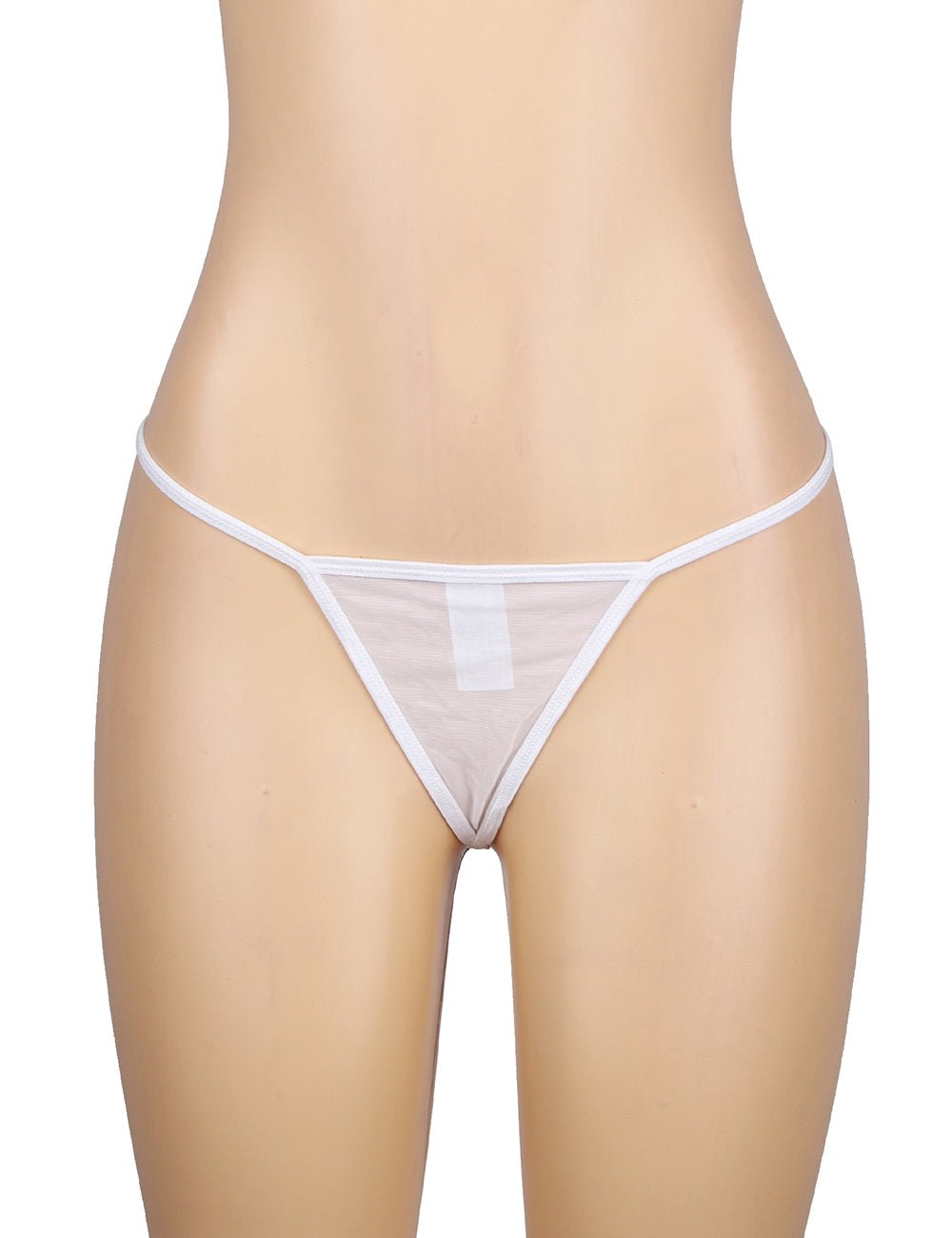 White Lace Mesh Garter Panty with 9 - Hook Waistband & Wide Straps - TeaseFashion