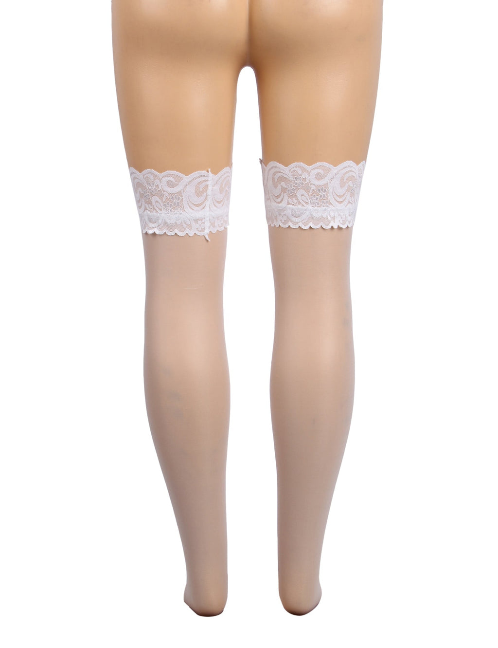 White Lace - Trim Thigh - High Stockings with Anti - Slip Silicone Band - TeaseFashion