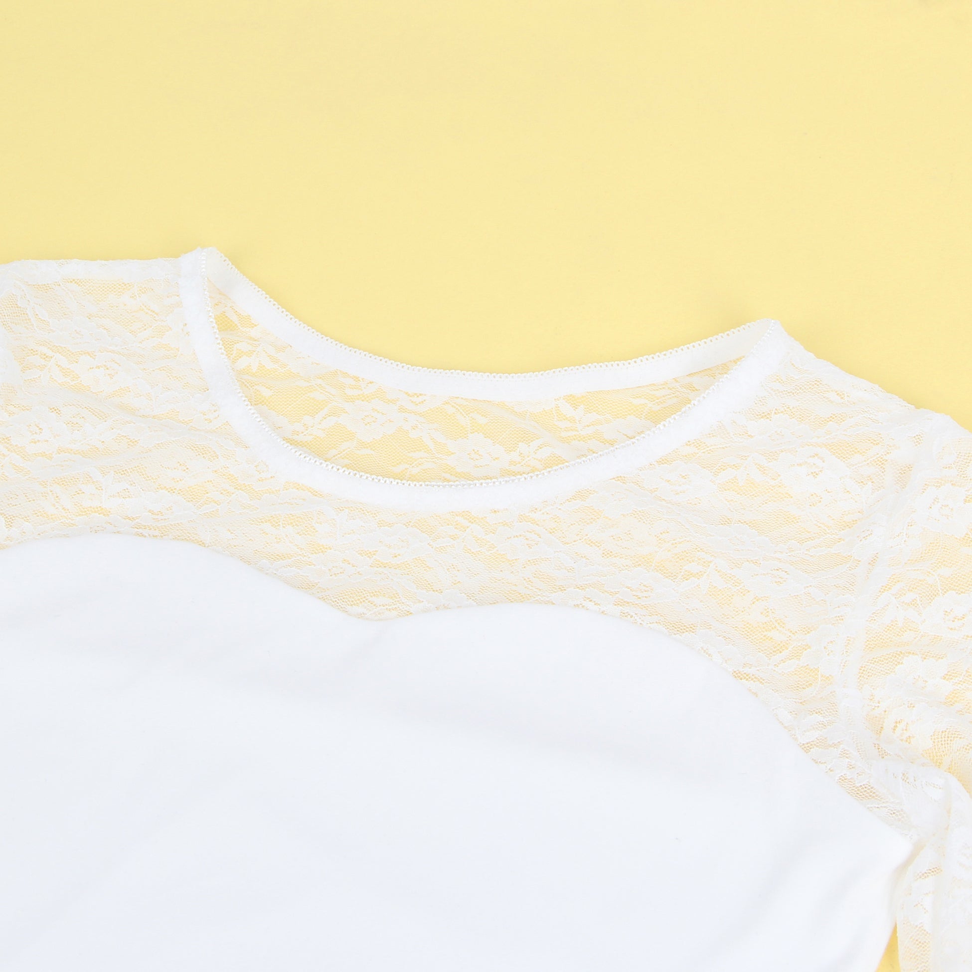 White Long Sleeve Bodysuit – Lace Mesh on Chest, Sleeves & Back - TeaseFashion