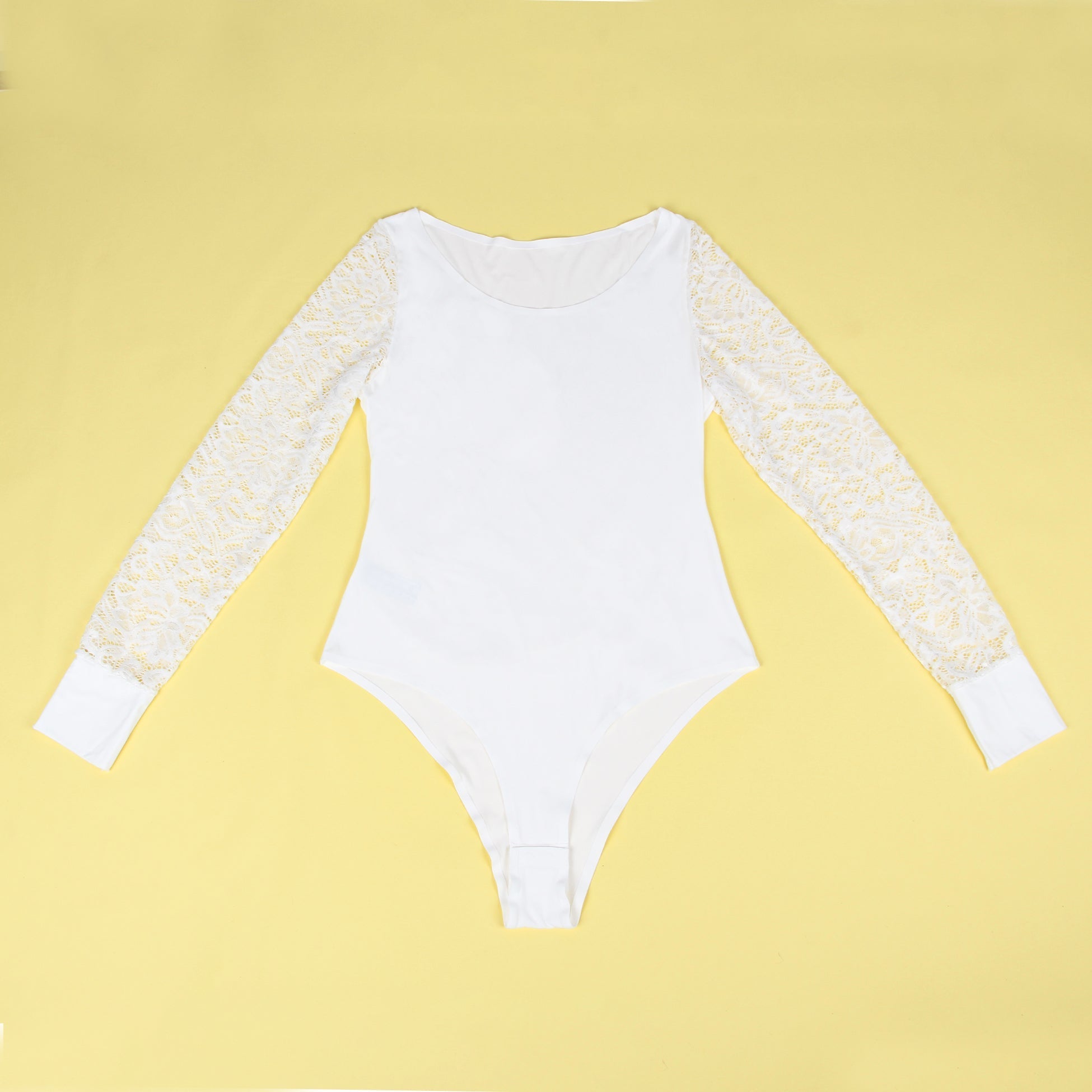 White Long Sleeve Openable Crotch Mesh Bodysuit - TeaseFashion