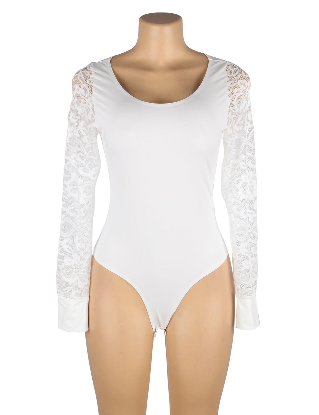White Long Sleeve Openable Crotch Mesh Bodysuit - TeaseFashion