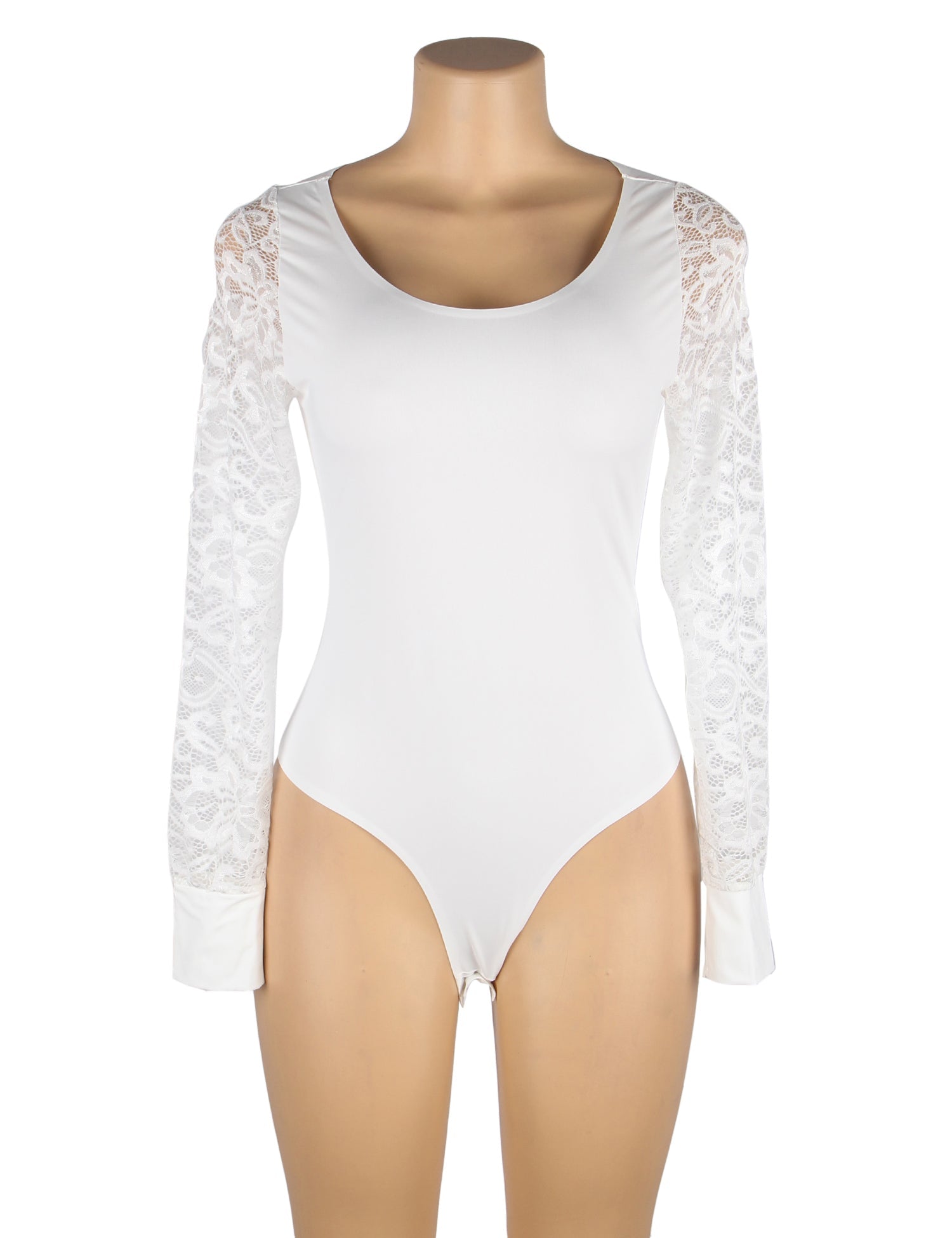 White Long Sleeve Openable Crotch Mesh Bodysuit - TeaseFashion
