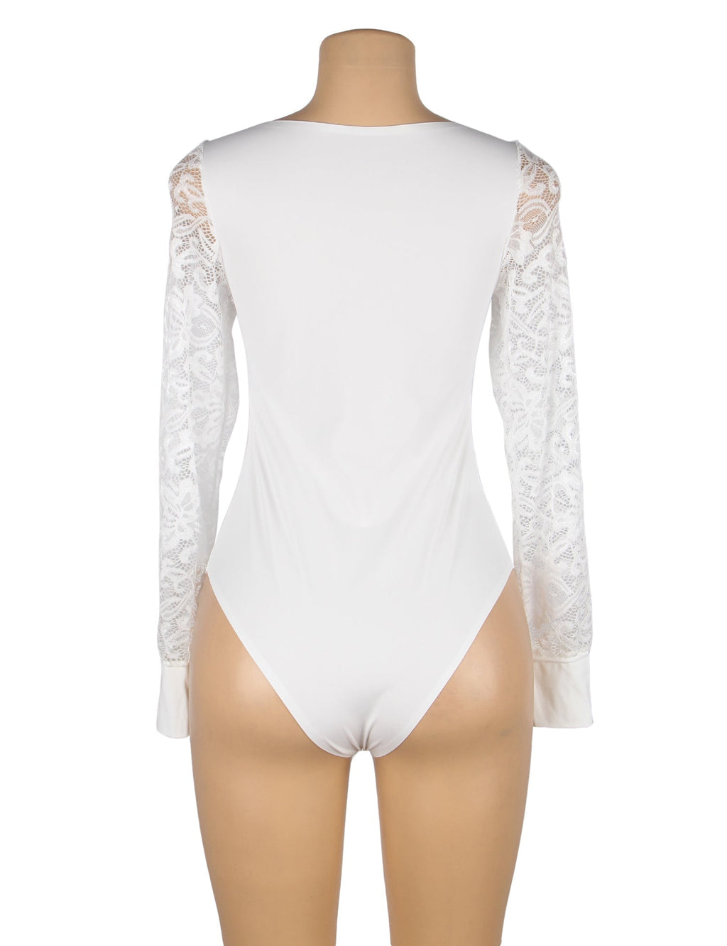 White Long Sleeve Openable Crotch Mesh Bodysuit - TeaseFashion