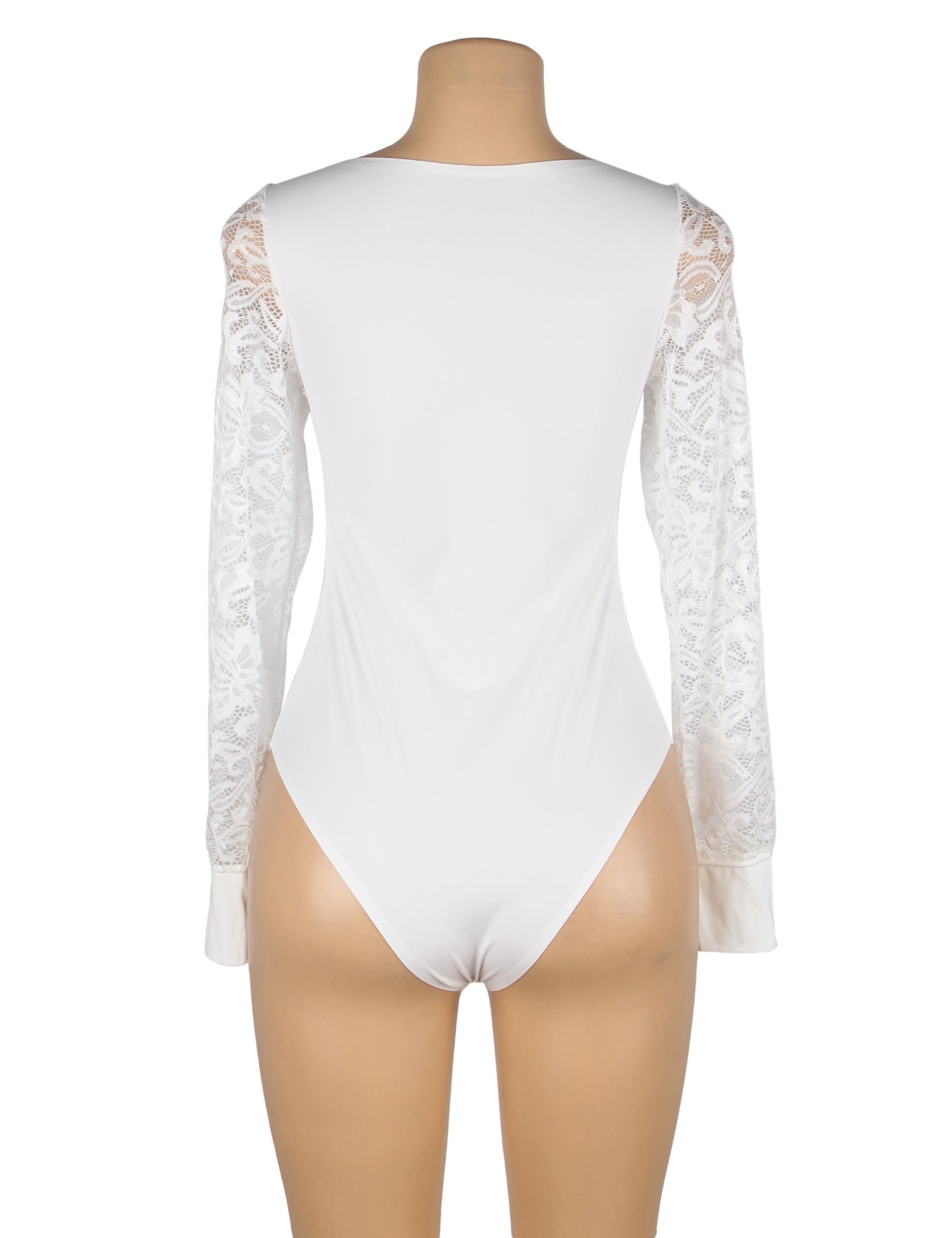 White Long Sleeve Openable Crotch Mesh Bodysuit - TeaseFashion