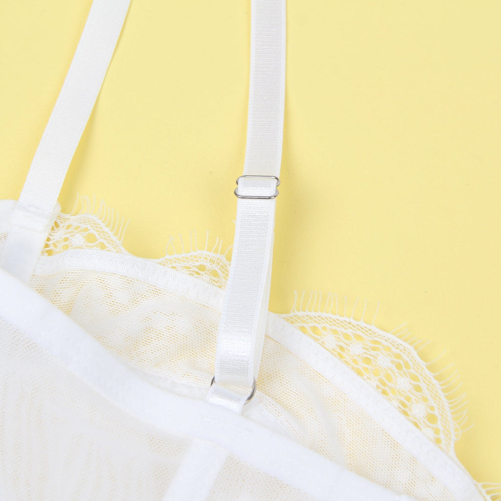 White Mesh & Lace Bra Top – Underwire, 9 Soft Bones & Hook Back - TeaseFashion