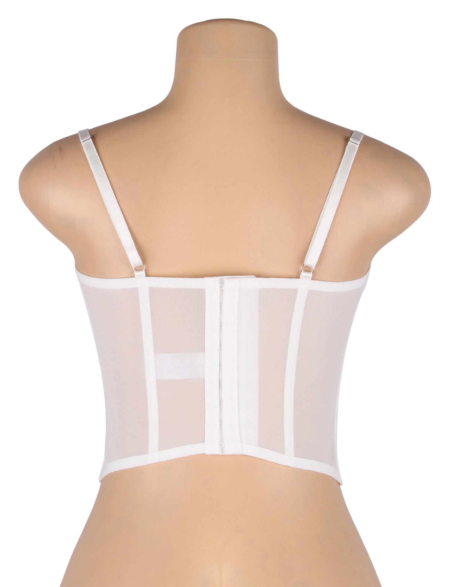 White Mesh & Lace Bra Top – Underwire, 9 Soft Bones & Hook Back - TeaseFashion