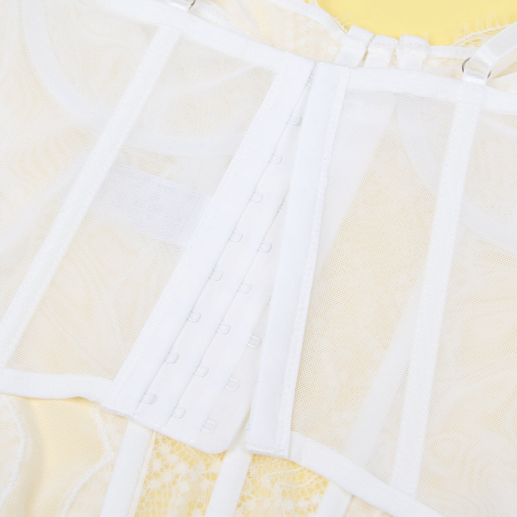 White Mesh & Lace Bra Top – Underwire, 9 Soft Bones & Hook Back - TeaseFashion
