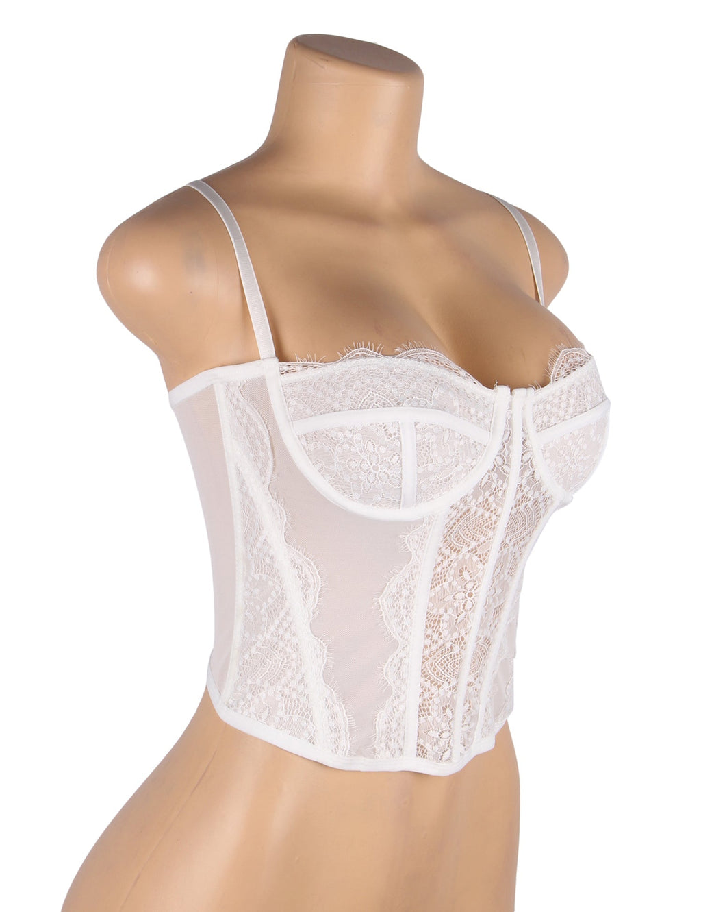 White Mesh & Lace Bra Top – Underwire, 9 Soft Bones & Hook Back - TeaseFashion