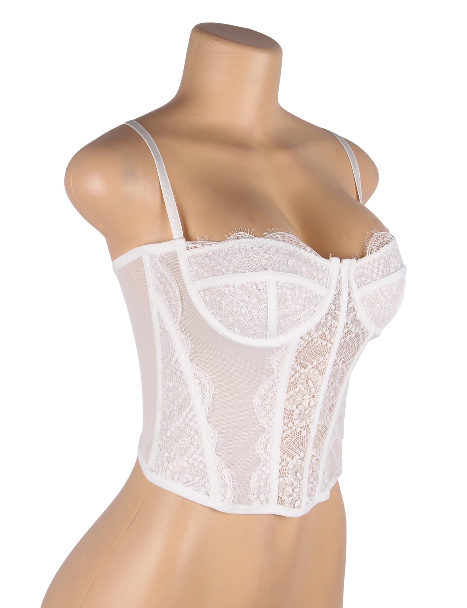 White Mesh & Lace Bra Top – Underwire, 9 Soft Bones & Hook Back - TeaseFashion