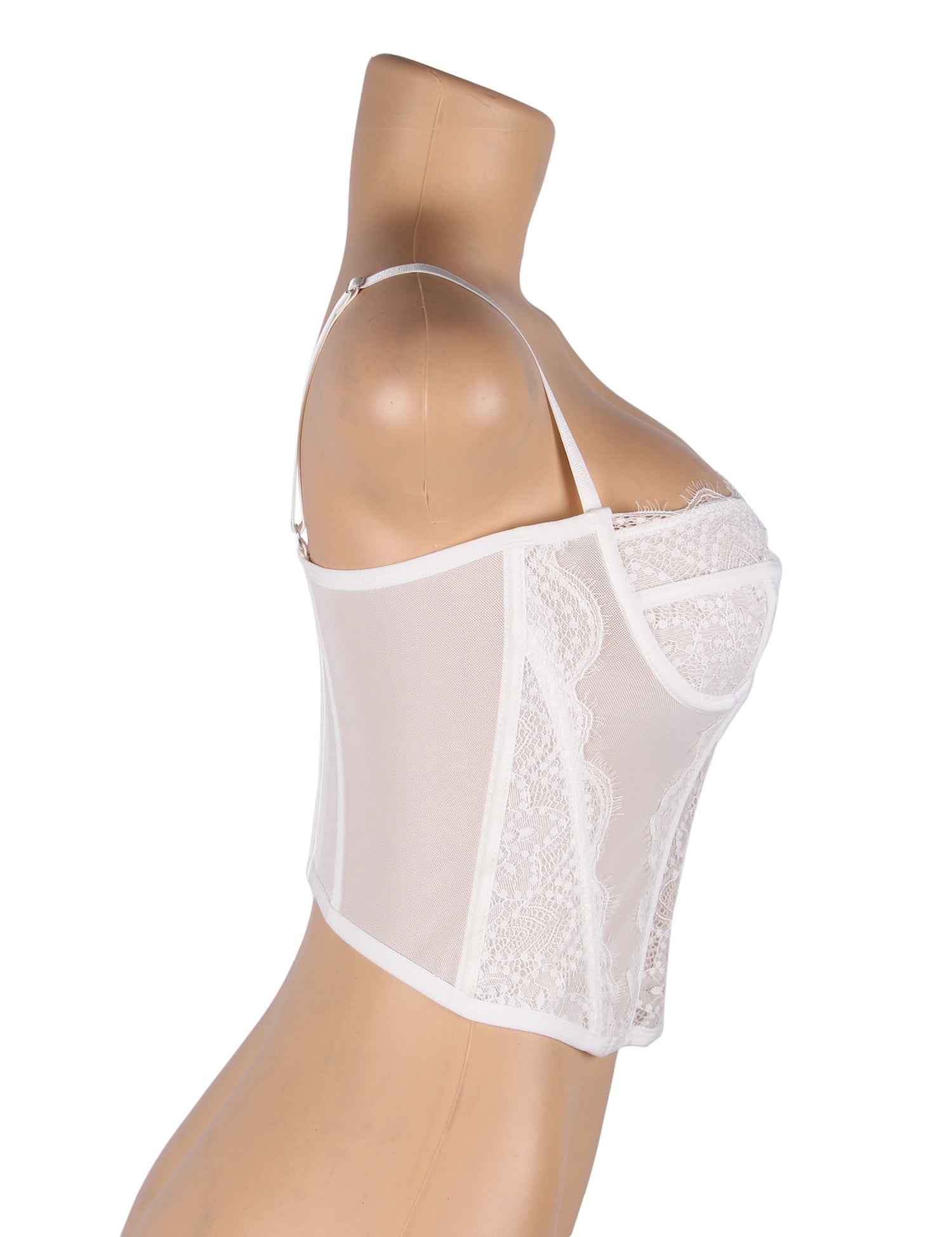 White Mesh & Lace Bra Top – Underwire, 9 Soft Bones & Hook Back - TeaseFashion