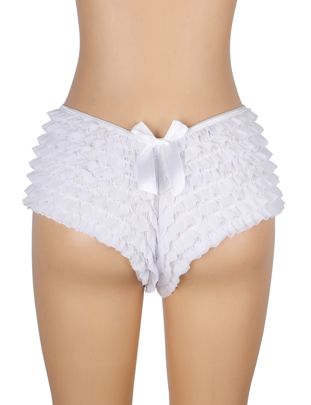 White Mesh Ruffle Brief with Bow Detail & Swim - Fabric Lining - TeaseFashion
