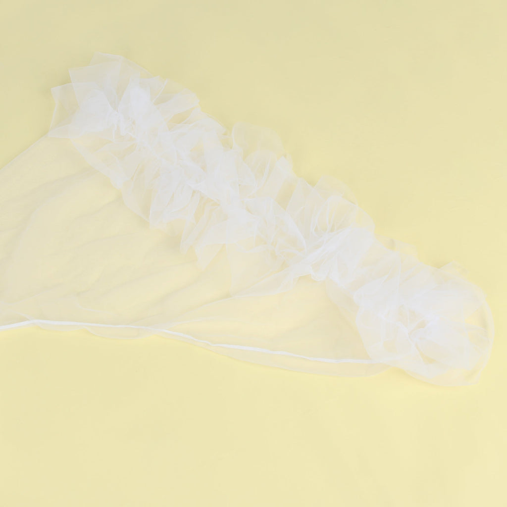 White Milan Mesh Robe – Ruffled Trumpet Sleeves, Lace Trim, Open Front & Belt - TeaseFashion