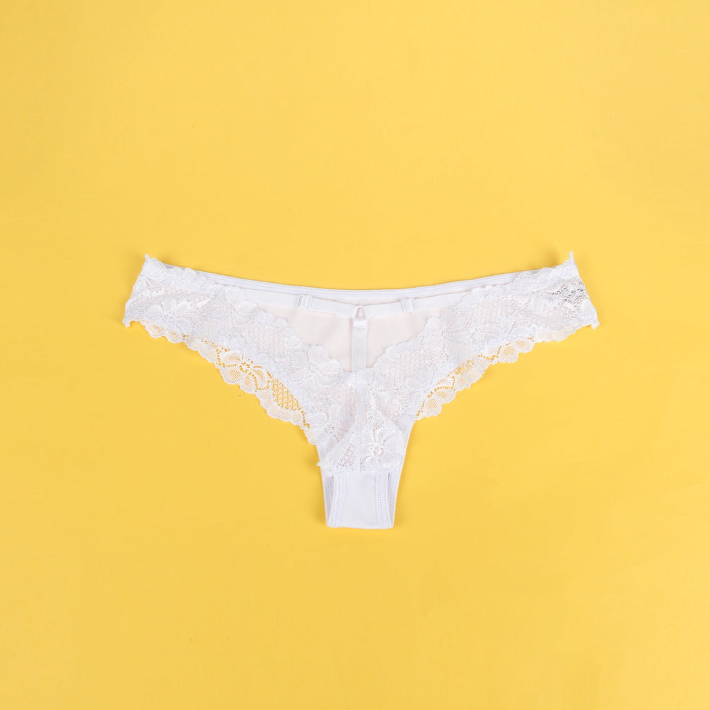 White Milk Silk Panty – Lace & Hollow - Out Back with Cotton Lining - TeaseFashion