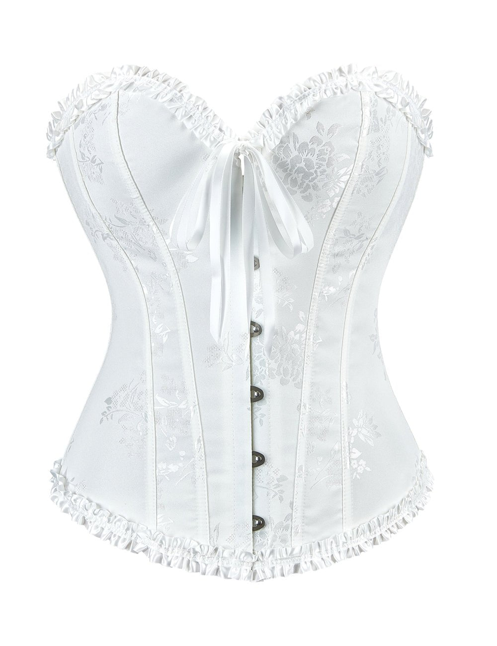 White Printed Corset with Steel Buckle & Ribbon Lacing - TeaseFashion
