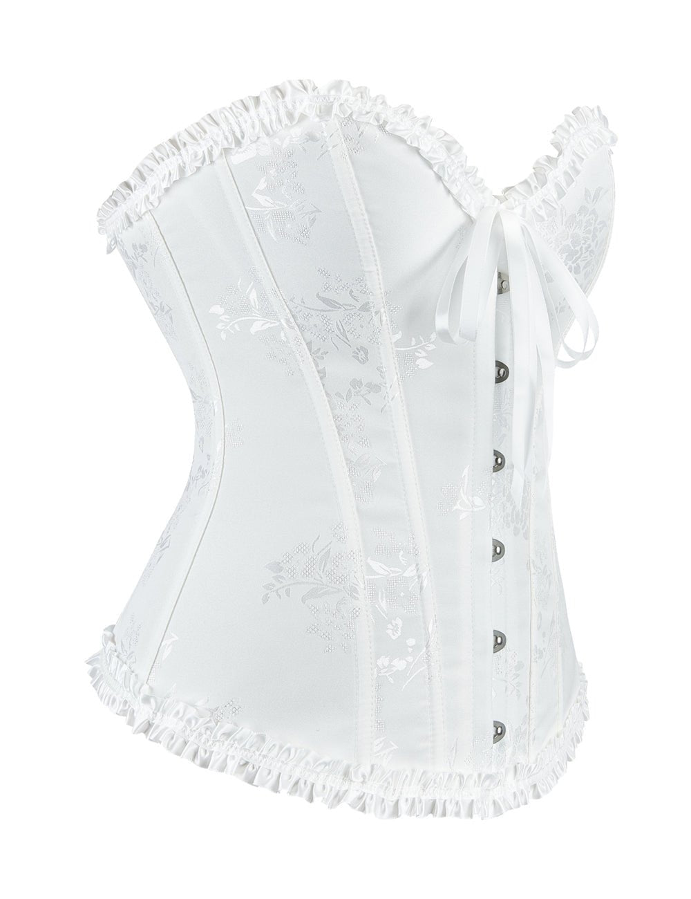 White Printed Corset with Steel Buckle & Ribbon Lacing - TeaseFashion