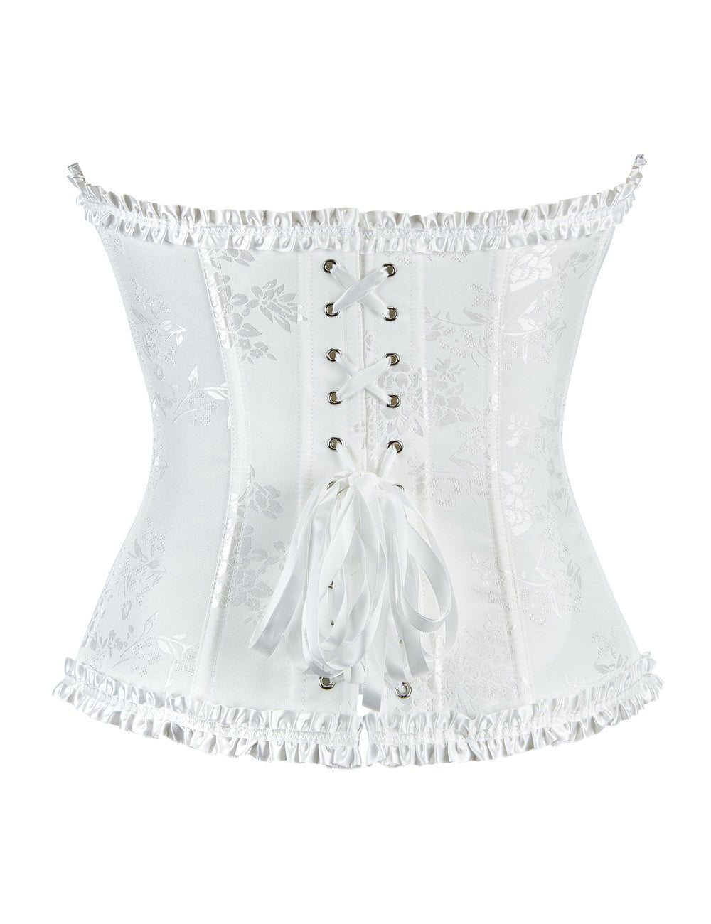 White Printed Corset with Steel Buckle & Ribbon Lacing - TeaseFashion