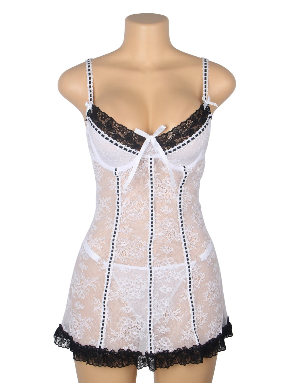 White Sexy Lace Ruffled Suspender Nightdress - TeaseFashion
