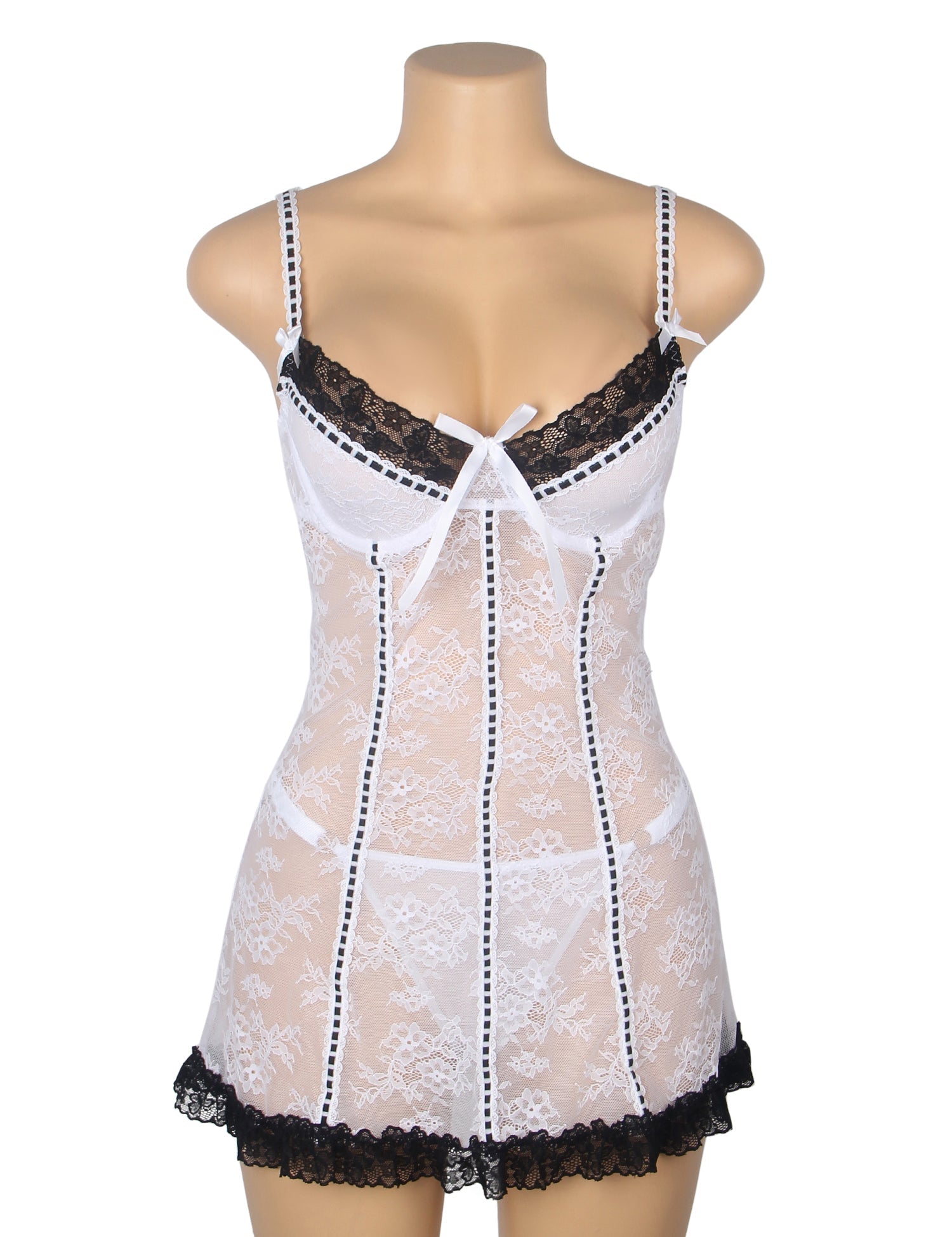 White Sexy Lace Ruffled Suspender Nightdress - TeaseFashion