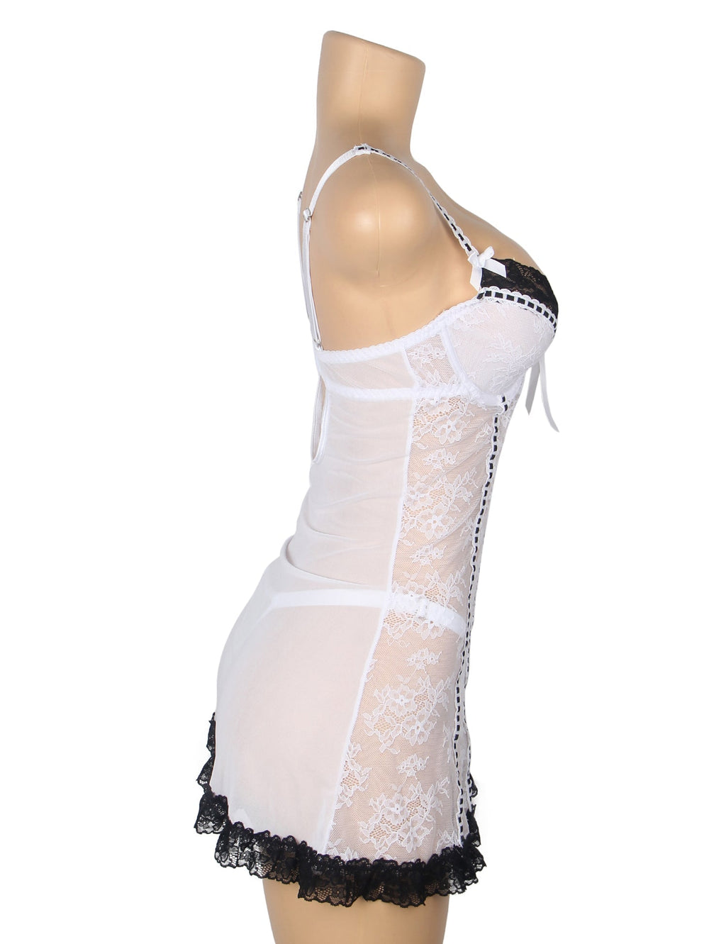 White Sexy Lace Ruffled Suspender Nightdress - TeaseFashion
