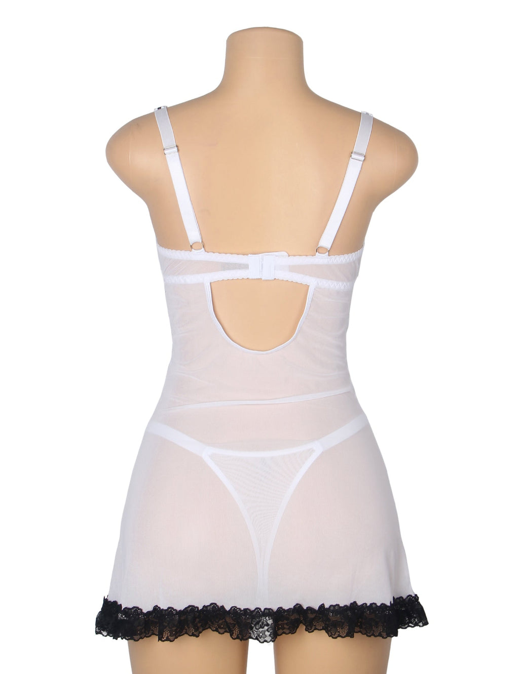 White Sexy Lace Ruffled Suspender Nightdress - TeaseFashion