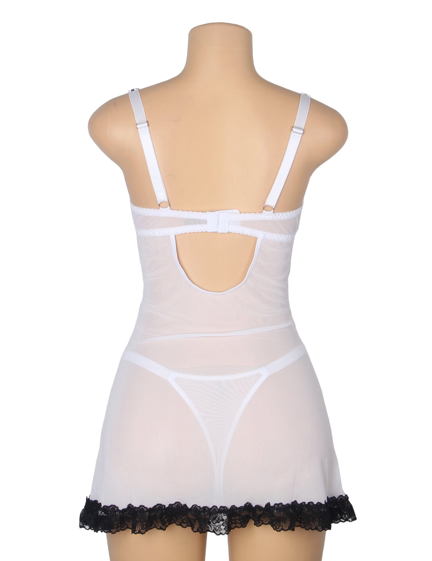 White Sexy Lace Ruffled Suspender Nightdress - TeaseFashion