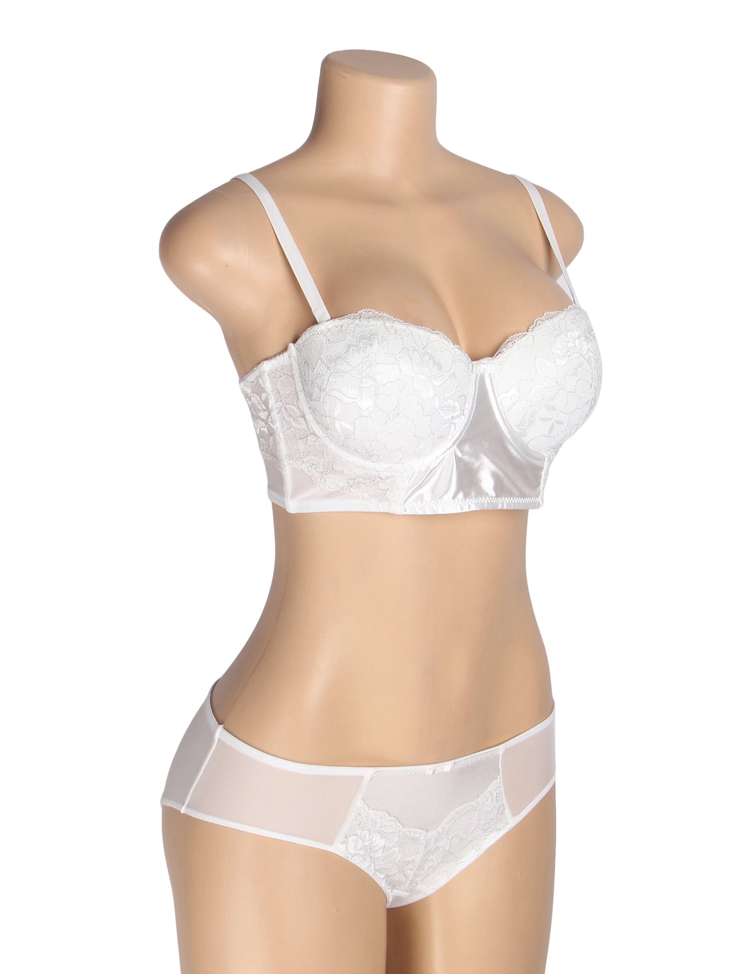 White Sexy Lace Silver String Pattern Bra Set - TeaseFashion