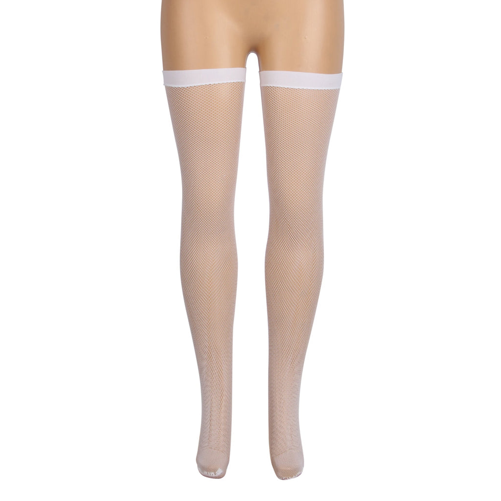 White Sexy Small And Medium Mesh Anti - roll Cuff Fishnet Stockings - TeaseFashion