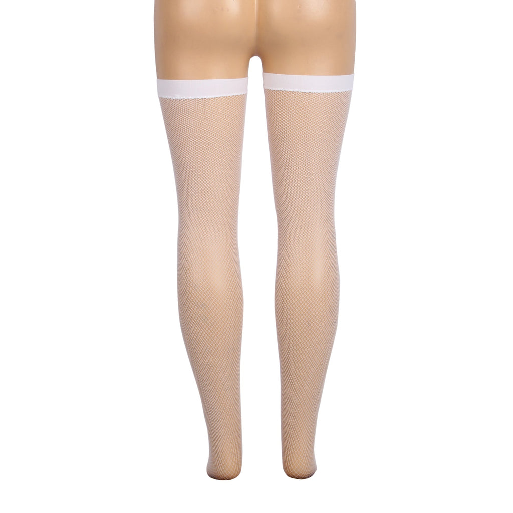 White Sexy Small And Medium Mesh Anti - roll Cuff Fishnet Stockings - TeaseFashion