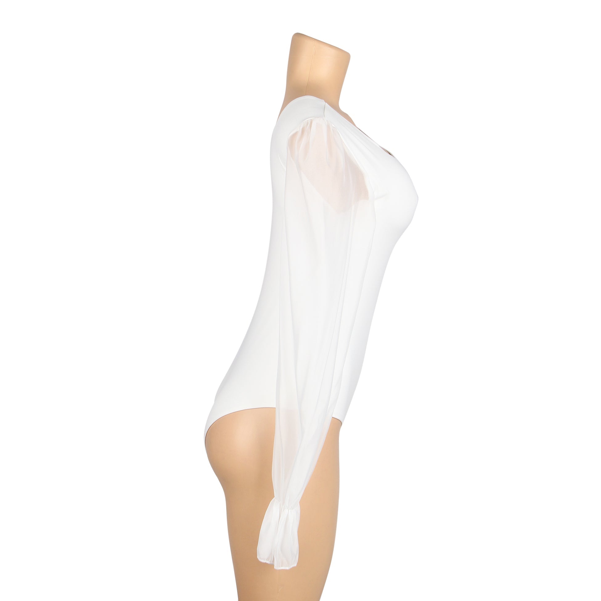 White Sexy Swim Cloth Chiffon Puff Sleeves Square Neck Open Crotch Bodysuit - TeaseFashion